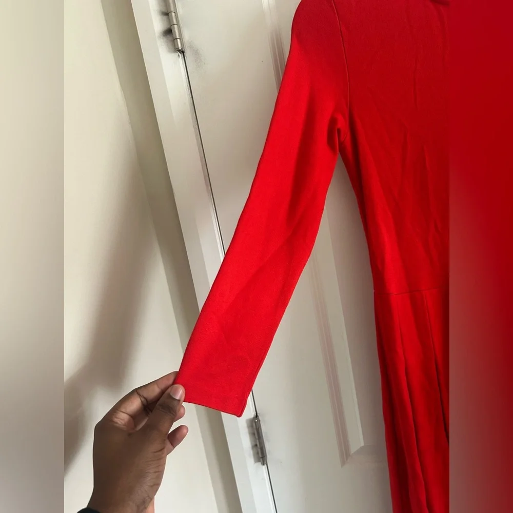 J. Crew Pleated Long Sleeve Red Knit Midi Dress - Picture 6 of 11